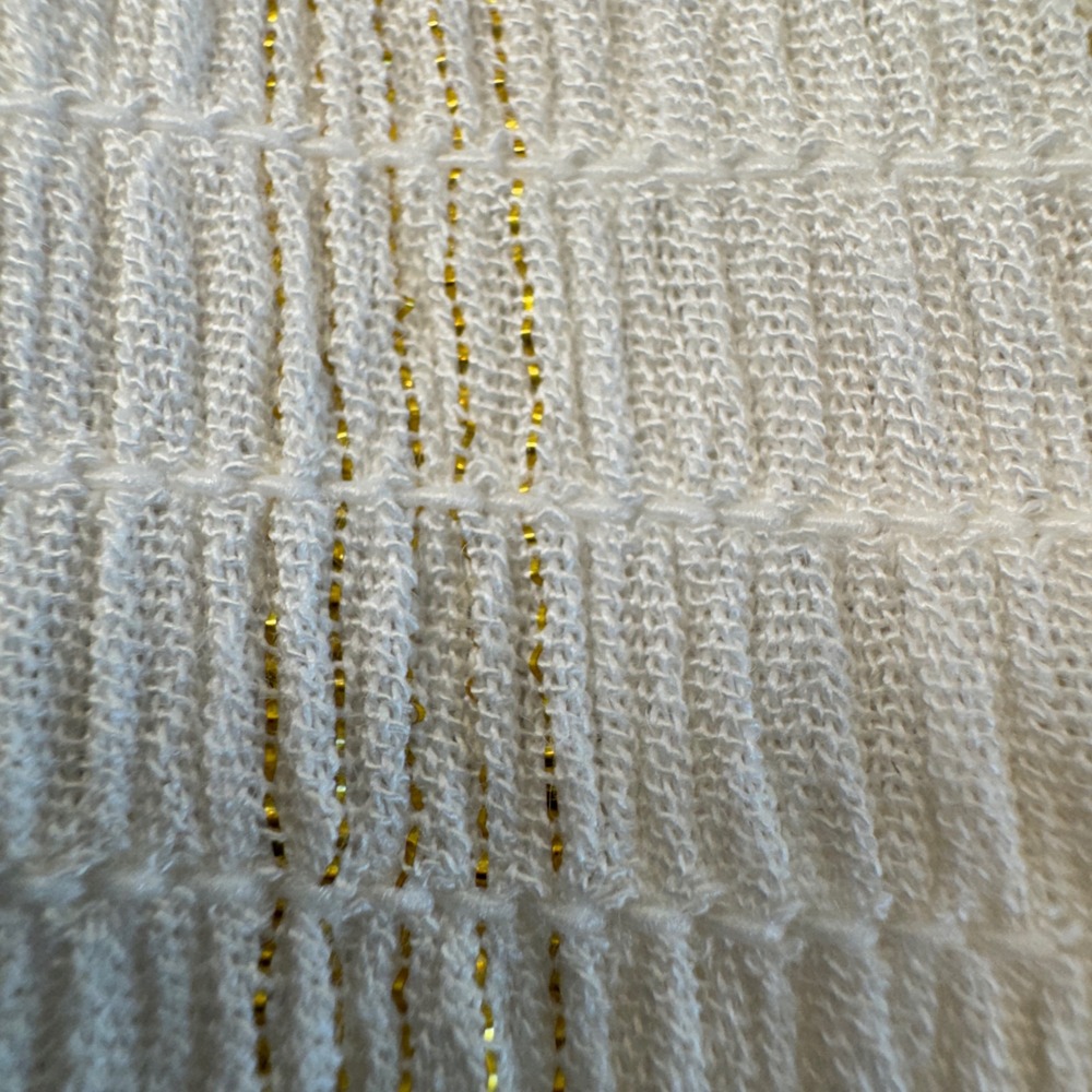 White w/ Metallic Thread Smocked Eyelet Ruffle Sleeve Tiered Mini Dress Small - Picture 14 of 16